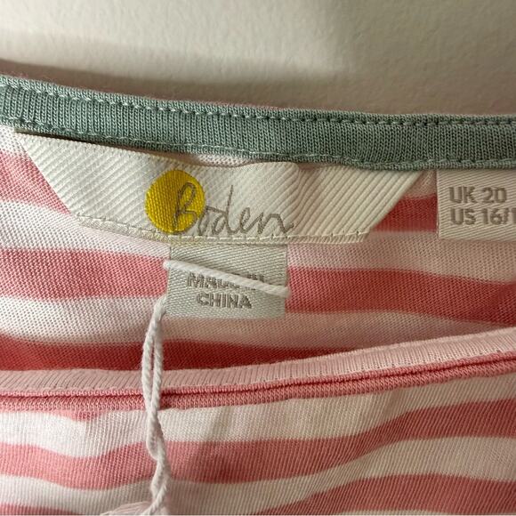 Boden | Square Neck Jersey Long Sleeve Stripe Pink White Size 16/18 - Picture 6 of 10